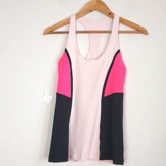 Lululemon Cool Racerback Tank Top Surf Bonded Parfait Pink Black Size 4 - Picture 1 of 9